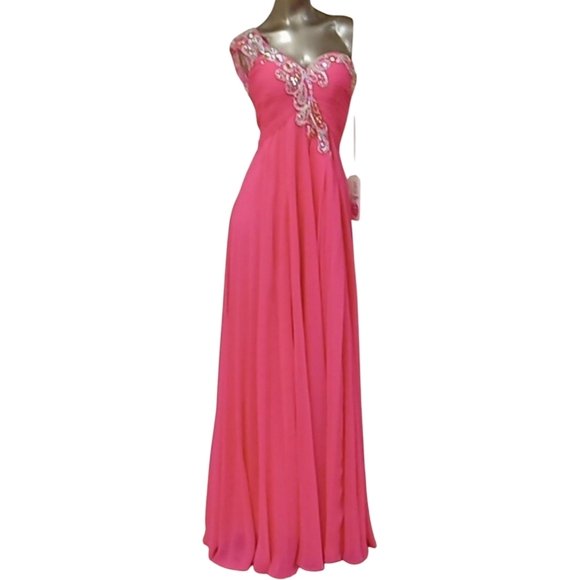 Studio 17 Shocking Pink One Shoulder Paisley Beaded Gown - Picture 3 of 14